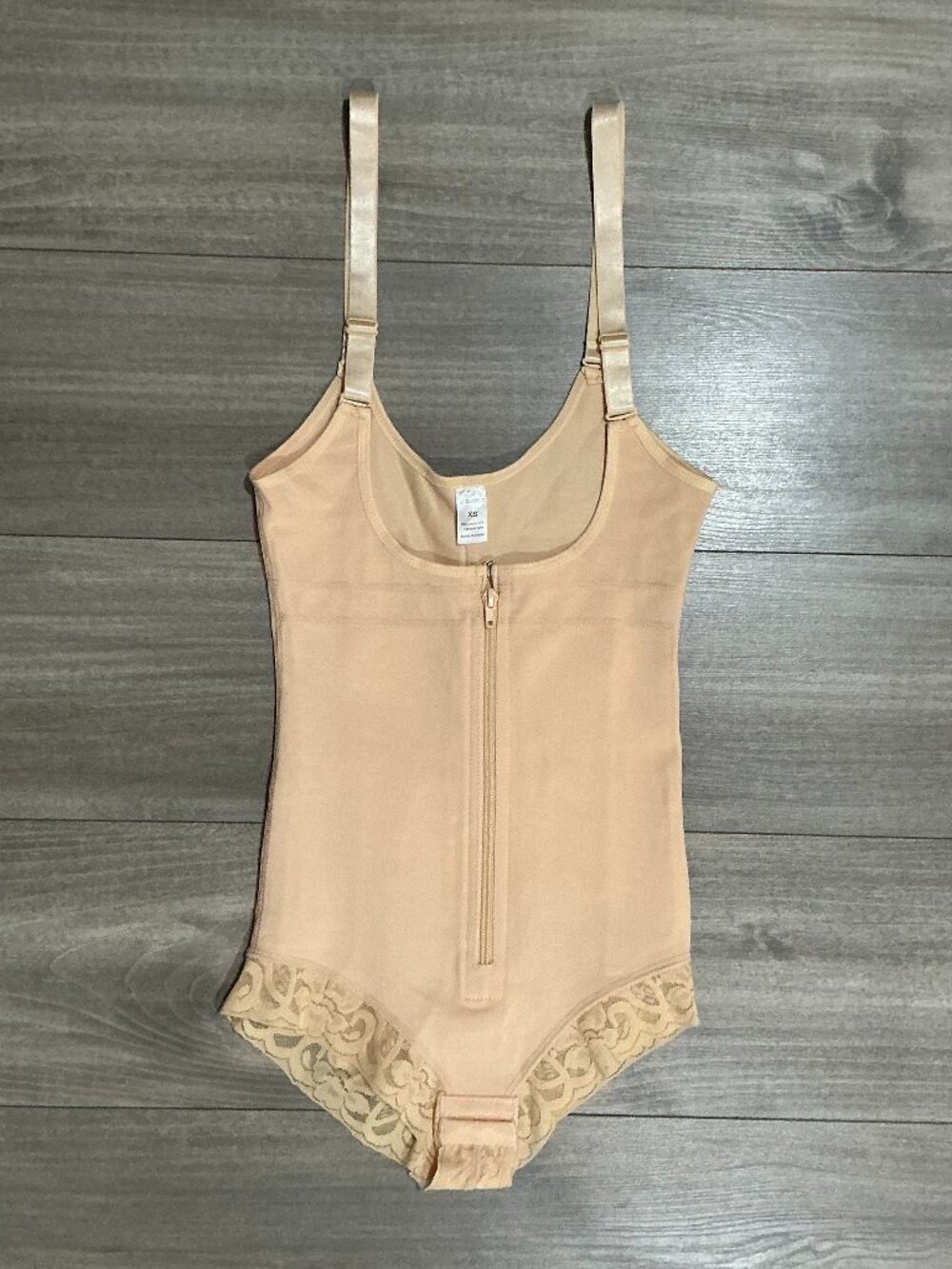 NWOT Nude Bodysuit Shaper - Front Zip, Lace Trim, Adjustable Straps
